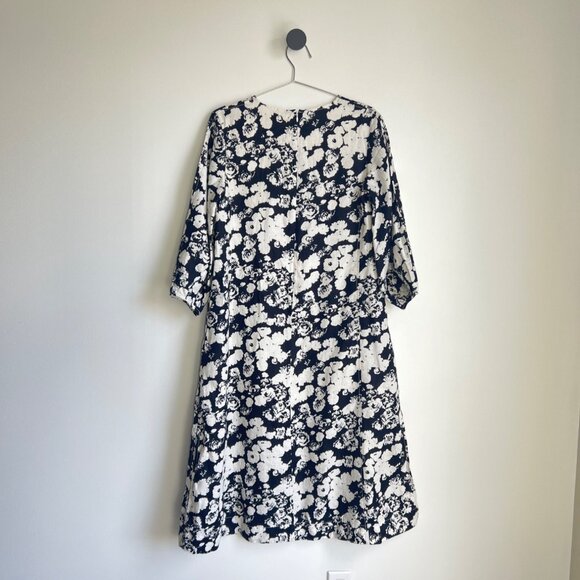Everlane The Linen A-Line Midi Dress Black & White Floral Size M - Picture 6 of 9